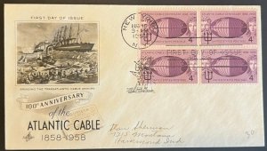 ATLANTIC CABLE 100TH  #1112 AUG 15, 1958 NEW YORK, NY FIRST DAY COVER (FDC) BX5