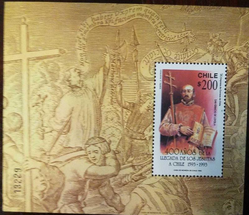 O) 1993 CHILE, SAN IGNACIO DE LOYOLA -ARRIVAL OF JESUITS, SOUVENIR MNH