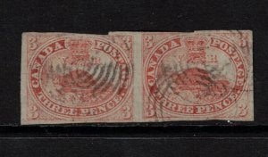 Canada #1 Used Scarce Pair - Left Stamp Upper Margin Tear **With Certificate**