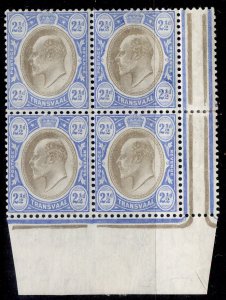 SOUTH AFRICA - Transvaal EDVII SG263b, 2½d MARGINAL BLOCK, VLH MINT. Cat £128.