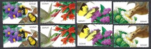 United States #4153-56, 4153a-56a 41¢ Pollination (2007). 8 singles. MNH