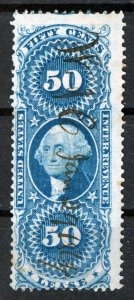 USA, 1862-71,SCOTT #R61b VF-X, REVENUE, BLUE, 50c