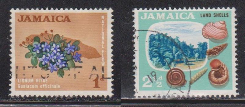 JAMAICA Scott # 217, 220 Used - Flowers & Sea Shells