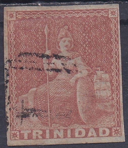 TRINIDAD 1851 BRITANNIA (1D) IMPERF ON BLUED PAPER USED 