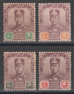 JOHORE 1910 SULTAN 1C - 4C WMK MULTI ROSETTES 