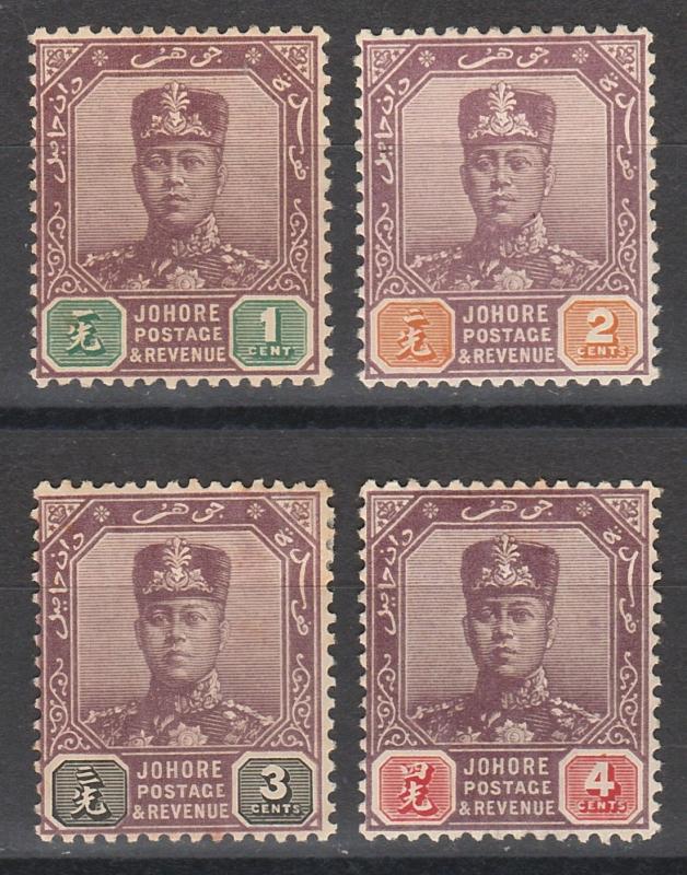 JOHORE 1910 SULTAN 1C - 4C WMK MULTI ROSETTES 