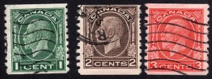 Canada 205-206-207 King George V used coil stamps