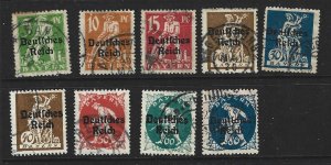 Bavaria 256//265 Used Lot of 9 different 1920 Issues O/P stamps 2018 CV $16.15