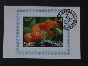 ​SHARJAH-AIRMAIL-1972 COLORFUL BEAUTIFUL LOVELY-GOLD FISH-CTO-IMPERF S/S VF