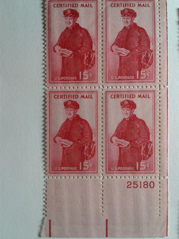 SCOTT # FA1 PLATE BLOCK # 25180 CERTIFIED MAIL GEM !! GREAT FIND !!