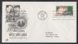 United States Scott 1232 Art Craft FDC - West Virginia State, 100th Anniv.