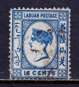 LABUAN — SCOTT 4 (SG 4) — 1879 16¢ BLUE QV ISSUE, WMK. 46 — USED — SCV $200