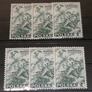 Poland 1zt 1945 Warsaw Uprising MNH x 6