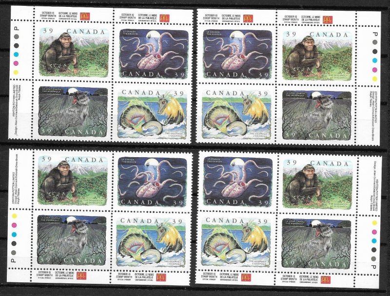 CANADA-1990,Sc#1289-1292, MNH,  MATCHED SET OF FOUR-CANADIAN FOLKLORE, CREATURES