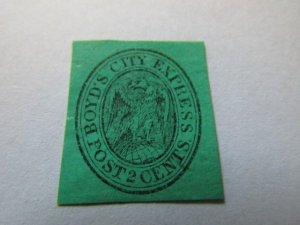 US Local Stamps 1857, Sc. # 20L7, 2c Black on Green Glazed Paper, MH OG,