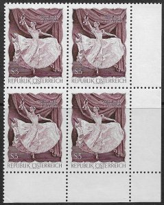 AUSTRIA 1967 BLUE DANUBE WALTZ Johann Strauss Issue Block of 4 Sc 786 MNH