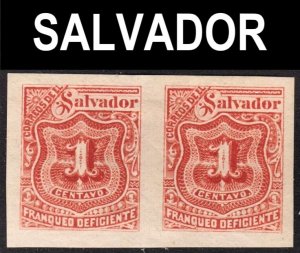 El Salvador Scott J17 unwtmk unperforated VF mint HHR pair. 1st issue. FREE...