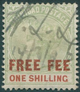 Trinidad & Tobago 1890 1s green & red Free Fee Revenue Barefoot 3 used