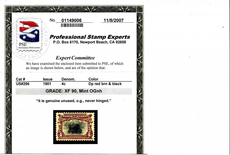 294-299 Mint,OG,NH... PSE graded 90 XF... SMQ $2,335.00... All are graded 90 XF