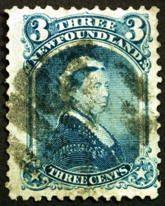 Newfoundland #34 3c Blue Queen Victoria 1873  Choice Used