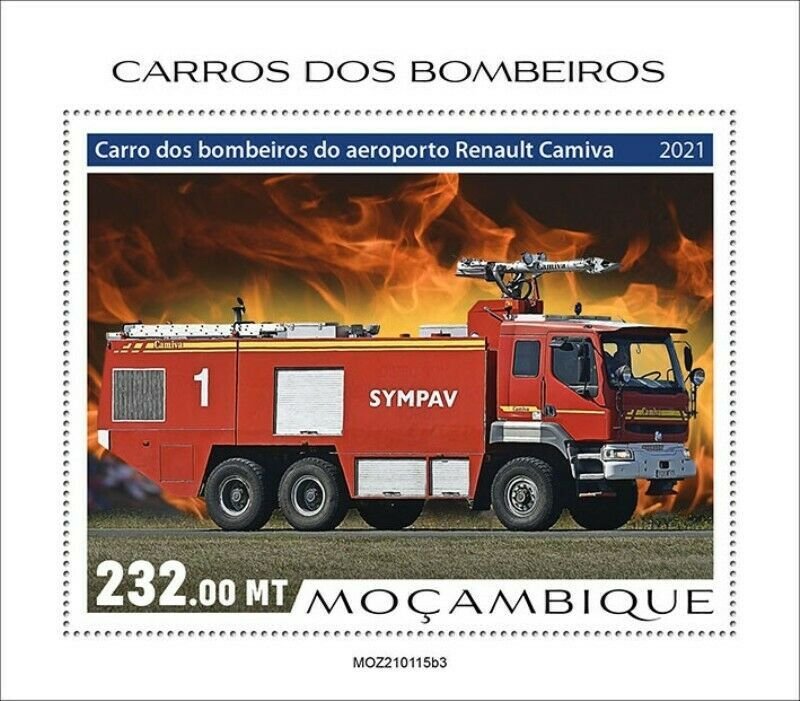 Mozambique - 2021 Fire Engines, Transport - Stamp Souvenir Sheet - MOZ210115b3