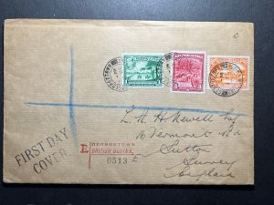 1938 Registered British Guiana First Day Cover FDC Georgetown to Sutton Sussex E