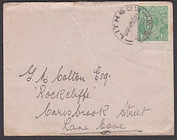 AUSTRALIA 1923 GV 1½d on cover to Lane Cover - LITHGOW / NSW cds...........57255