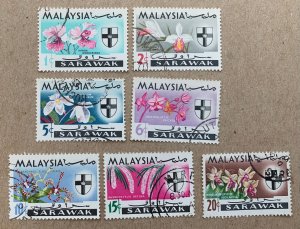 Sarawak 1965 Orchid set, used. Scott 228-234, CV $7.30. SG 212-218