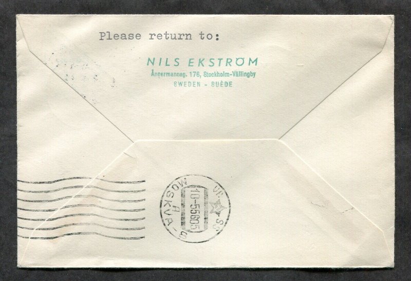 p28 - FINLAND 1956 Cover. Fish Semi-Postal. SAS First Flight Sweden-Russia, Riga