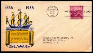 Scott 836 3 Cents Finns & Swedes Washington SE FDC Typed Address Planty 836-32