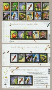 INSECTS COLLECTION of 12 stamps + 3 SS = Bee, Butterfly, Beetle Canada 2007-2014