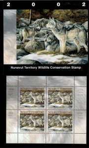 NUNAVUT #4M 2002 GREY WOLF CONSERVATION STAMP MINI SHEET OF 4 IN FOLDER