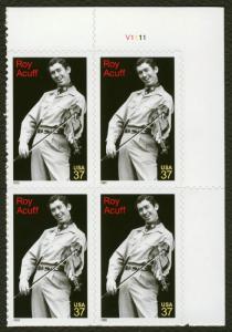 #3812 37c Roy Acuff, Plate Block [V1111 UR], Mint **ANY 4=FREE SHIPPING**