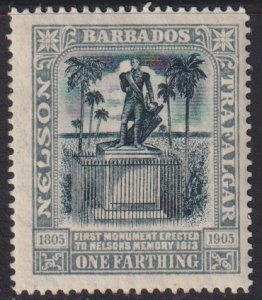 1906 Barbados Lord Nelson Monument one farthing issue MLMH Sc# 102 CV $18.00