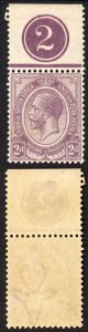 South Africa SG6 2d Plate number example Stamp U/M (mounted in margin)