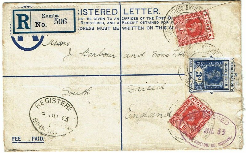 Nigeria (Camerún) 1933 Kumba cancelar en registro sobre a Inglaterra
							
							mostrar título original