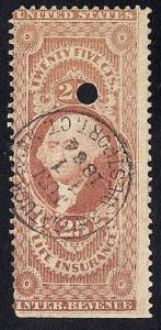 #R46C 25 cents Insurance Revenue  Stamp used SUPERB CANCEL