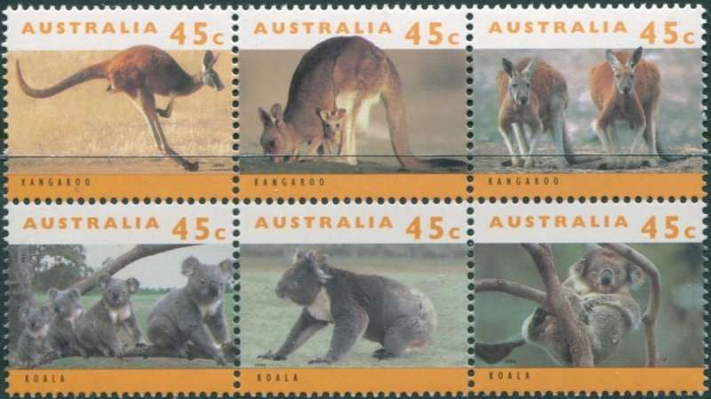 Australia 1994 SG1459-1464 Kangaroos and Koalas block MNH