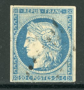 France Colonies 1872 General Issues 20¢ Blue Scott # 11 VFU D634