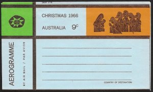 AUSTRALIA Aerogramme 9c Mary Jesus & Wise Men Christmas 1966 Unused