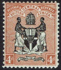 BRITISH CENTRAL AFRICA 1896 ARMS 4D WMK CROWN CA