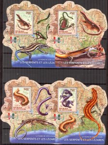 Ivory Coast 2014 Reptiles Lizards Snakes 4 S/S MNH