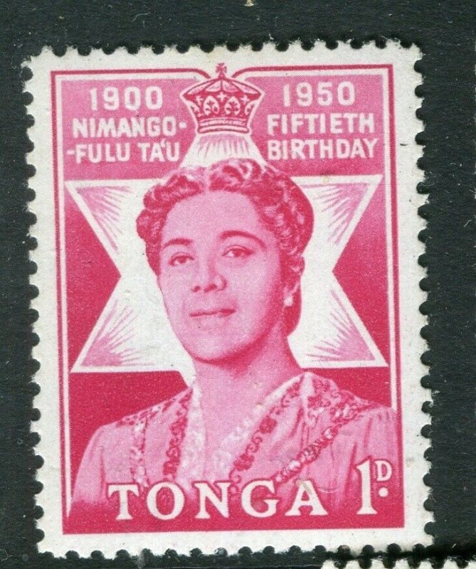 TONGA; 1950 early Queen Salote issue fine Mint hinged 1d. value