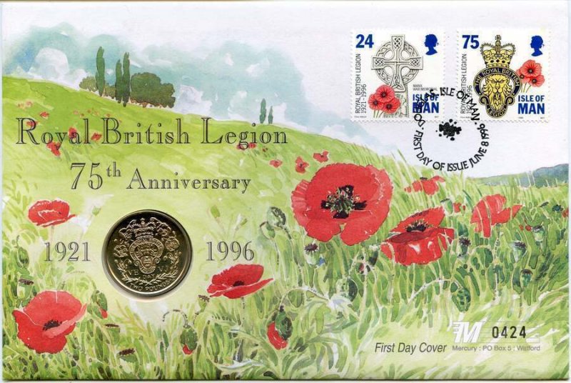 1996 Isle Of Man £2 Coin Cover 75th Anniversary Royal British Legion