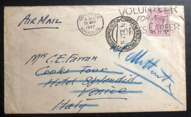 1947 Doncaster England Commercial Airmail  Cover To Venice Italy