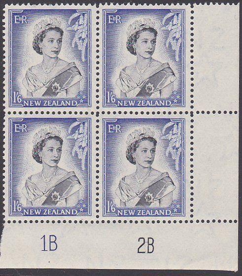 NEW ZEALAND 1953 QE 1/6d plate block 1B2B mint block of 4...................2489