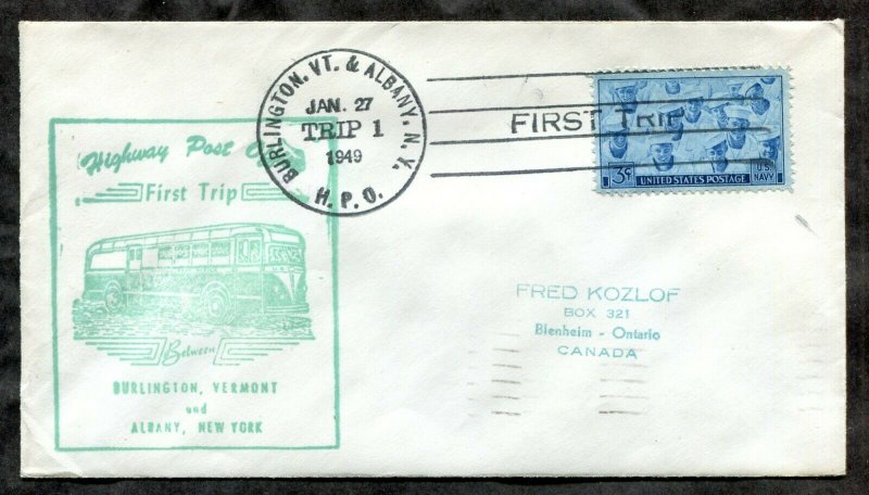 d66 - HPO Cover 1949 First Trip BURLINGTON VT and ALBANY NY