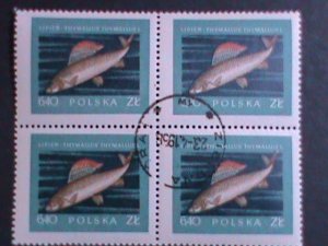 POLAND-1958  SC# 814 GRAYLING FISH  CTO BLOCK FANCY CANCEL VERY FINE