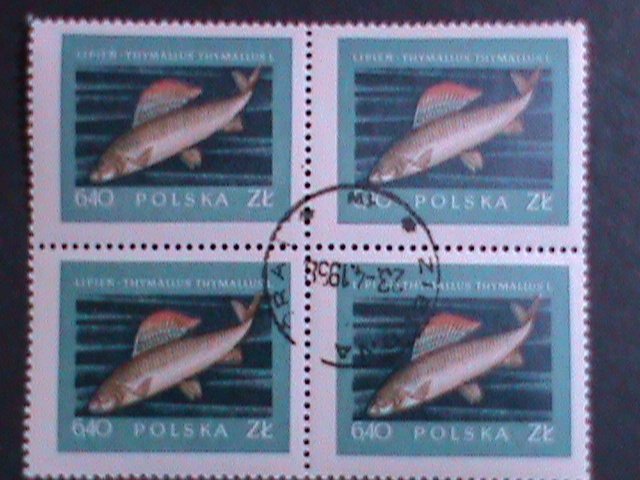 POLAND-1958  SC# 814 GRAYLING FISH  CTO BLOCK FANCY CANCEL VERY FINE