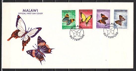 Malawi, Scott Cat. 450-453. Schmetterlinge Ausgabe Ersttagsbrief